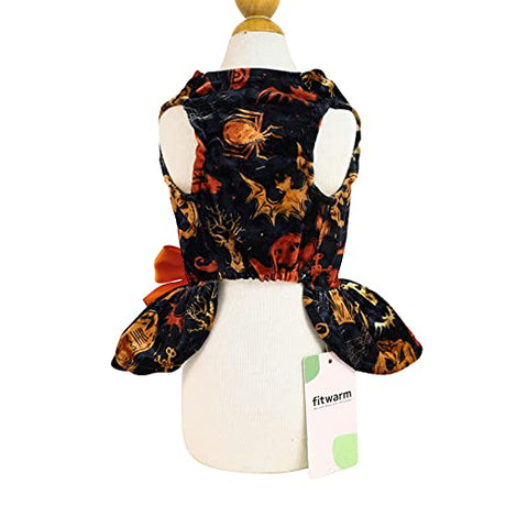 Fitwarm disfraz de perro con temática navideña, disfraz de Halloween ligero de terciopelo para mascotas, vestido de cachorro de una pieza con lazo para gato