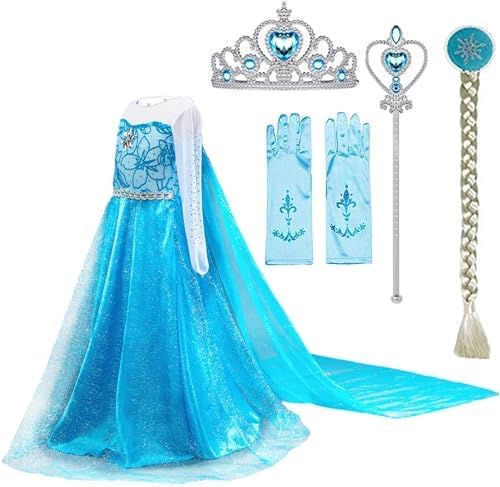 Vestido Elsa Larga Manga Princesa con Accesorios Halloween