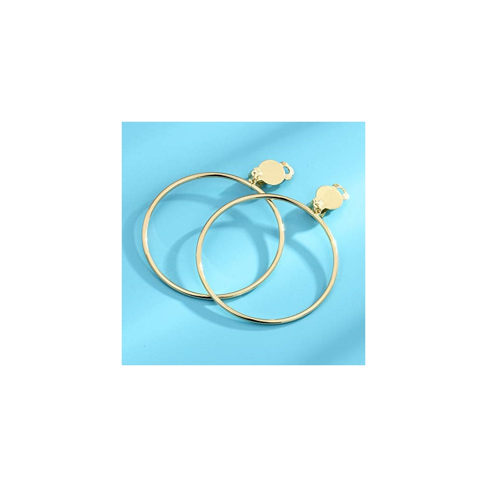 Aretes minimalistas de aro grande de 2 pulgadas con clip