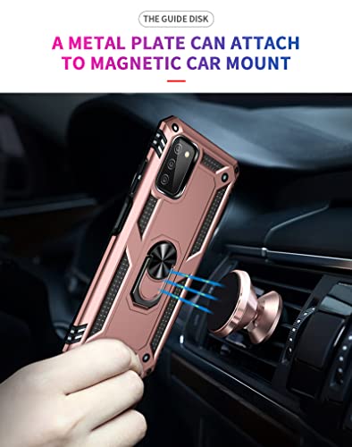PUSHIMEI Funda para Samsung Galaxy A03S con protector de pantalla HD [grado militar de 16 pies, probado en caídas] Funda protectora con soporte de anillo magnético para Samsung Galaxy A03S, oro rosa
