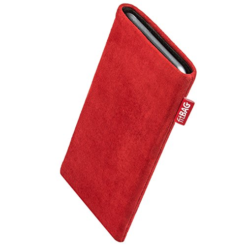 fitBAG Folk Red - Funda a medida para Samsung Galaxy S22 Ultra | Fabricada en Alemania | Funda de piel fina de napa con forro de microfibra para limpieza de pantallas