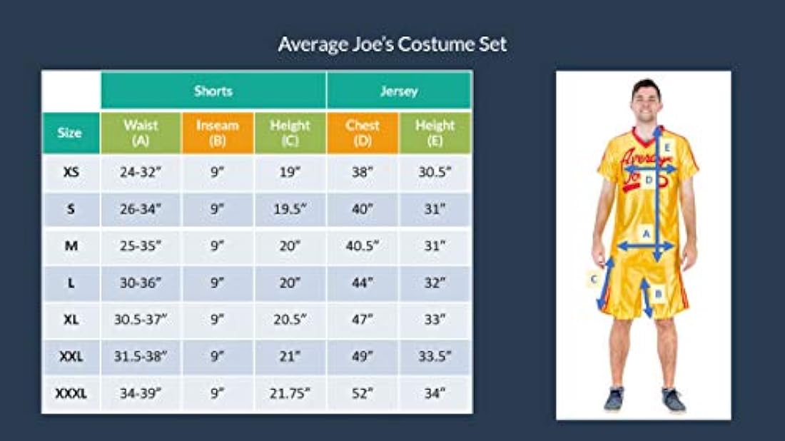 Dodgeball Average Joe's Adult Yellow Jersey Costume Set