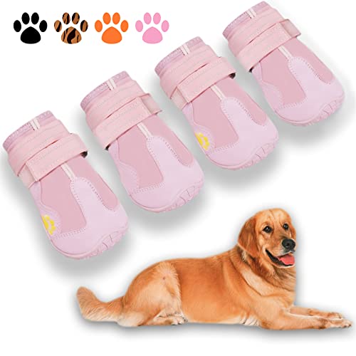 XSY&amp;G - Botas para perro, zapatos impermeables para perros, botines con suela resistente reflectante antideslizante para perro, zapatos para perros de tamaño mediano, 4 piezas