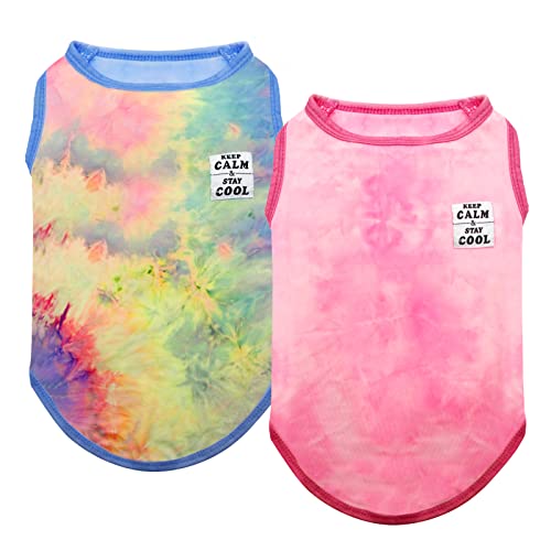 cyeollo Paquete de 2 camisas para perro, teñido anudado, chaleco elástico, camiseta sin mangas, transpirable, ropa de verano para cachorros, perros y gatos