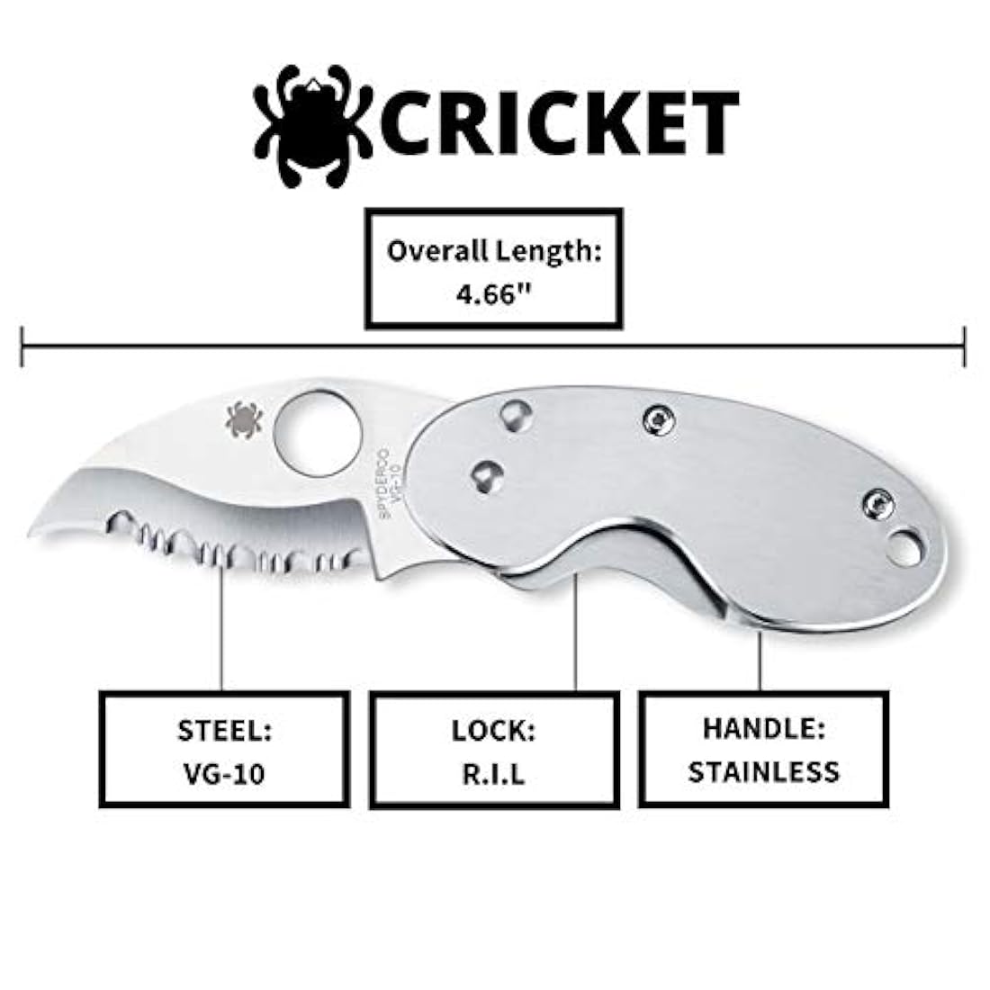 Cuchillo plegable para grillo (mango de acero inoxidable