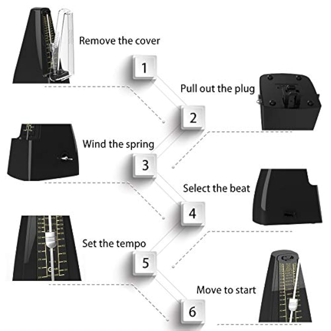 Metrónomo mecánico negro para sonido de piano batería