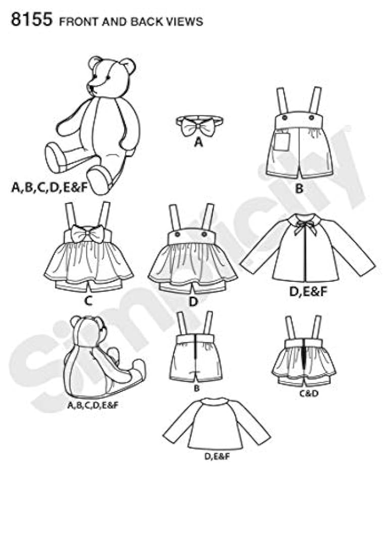  osos de peluche con ropa, Simplicity Pattern 8155