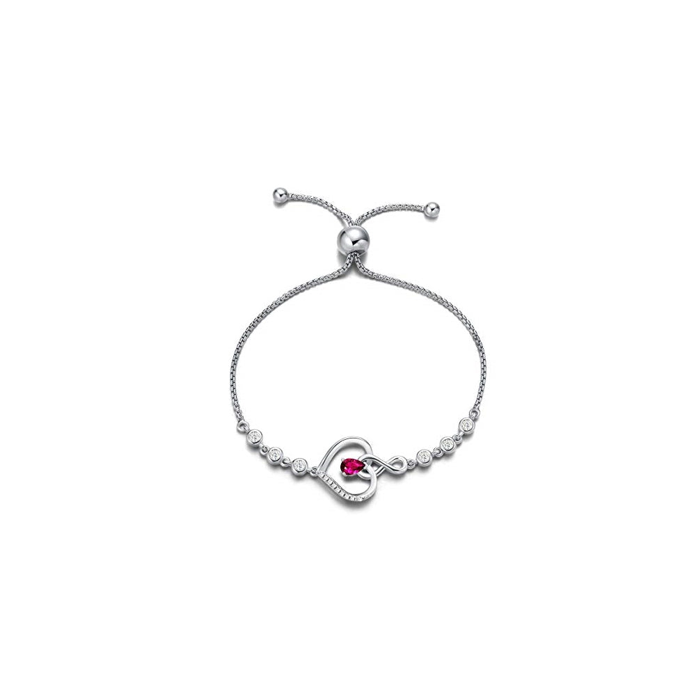 Pulseras de piedra natal de corazón  Color: 07 Jul - Rubí