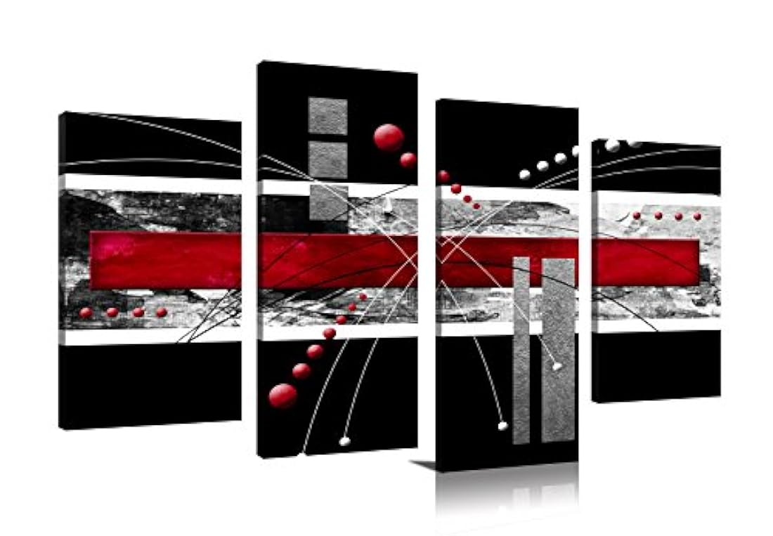 YPY - Lienzo negro y rojo con 4 paneles abstractos