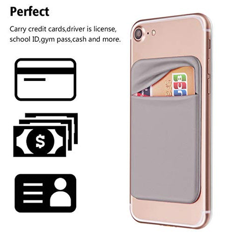 OBVIS Bolsillo para teléfono celular, tarjetero autoadhesivo con adhesivo 3M RFID, tarjetero para tarjeta de crédito ATM, para iPhone Android, 2 unidades, color gris