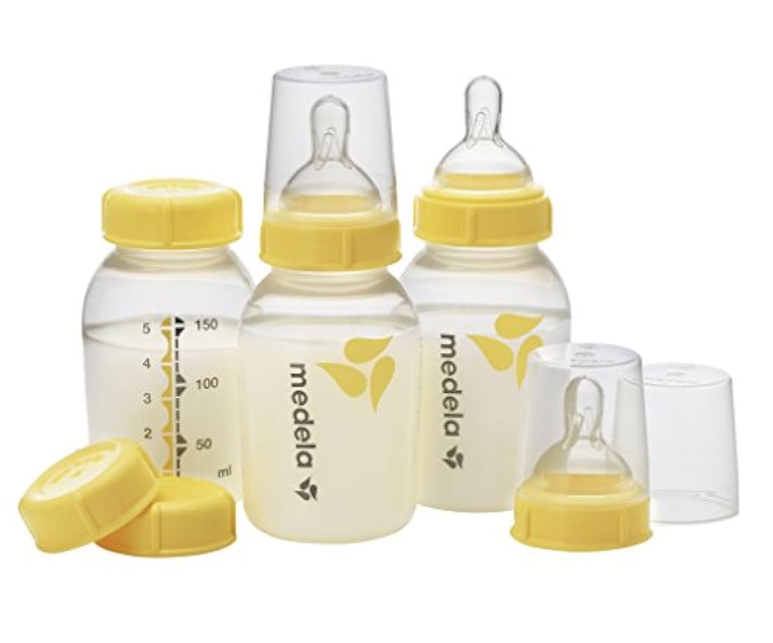 Conjunto de botella Medela para leche materna, amarillo.