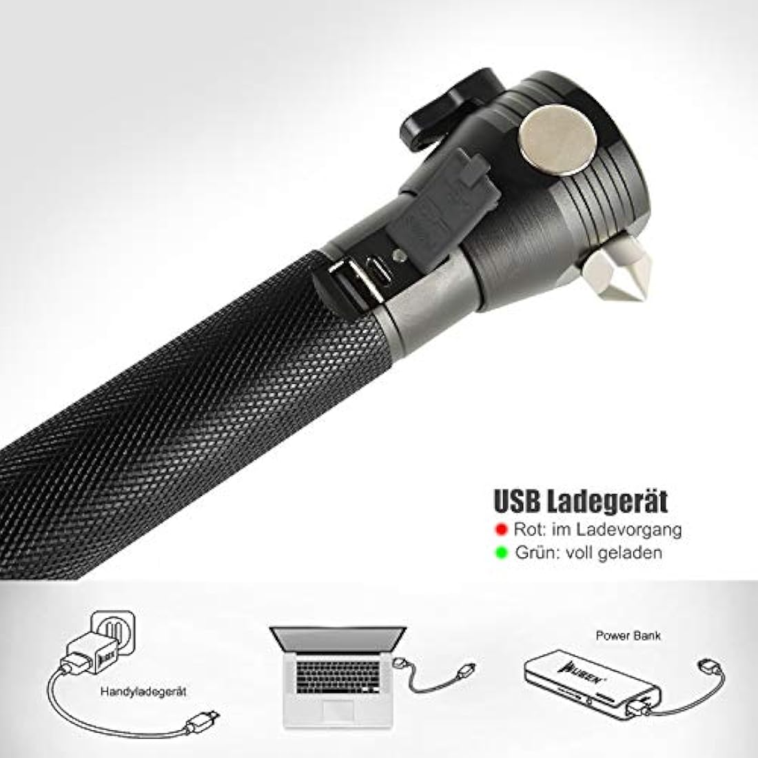 Linterna táctica Otdair LED con energía solar, linterna ultrabrillante, martillo de seguridad, táctica de alto lumen, recargable por USB, 5 modos para exteriores, camping, senderismo