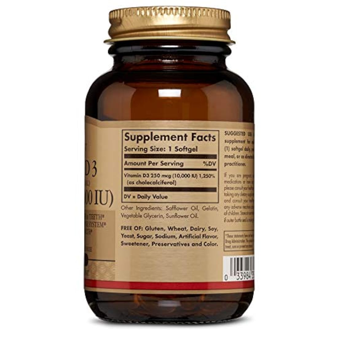 Solgar Vitamina D3 (carboniciferol) 250 MCG (10,000 IU), 120 cápsulas blandas – Ayuda a mantener huesos y dientes saludables – Sistema inmunológico de apoyo – No OMG, sin gluten, sin lácteos – 120 porciones