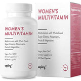 Multivitamínico para las mujeres Suplemento diario - con vitaminas de alimentos integrales, a base de plantas, frutas y verduras orgánicas. Vitamina A, complejo B, C, D3, E, K2 pimienta negra. Vegano y sin OMG - 60 cápsulas.