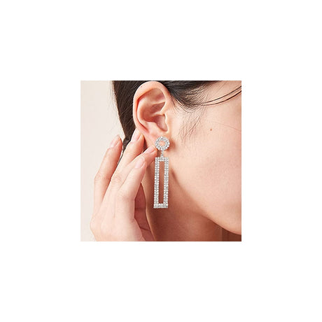 Aretes largos con diamantes de imitación rectangulares