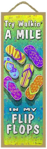 (sjt68802) probar Walkin 'una Milla en mi Chanclas 5 "x 15" Colorful Madera Placa - Características la obra de arte de Michael Messina