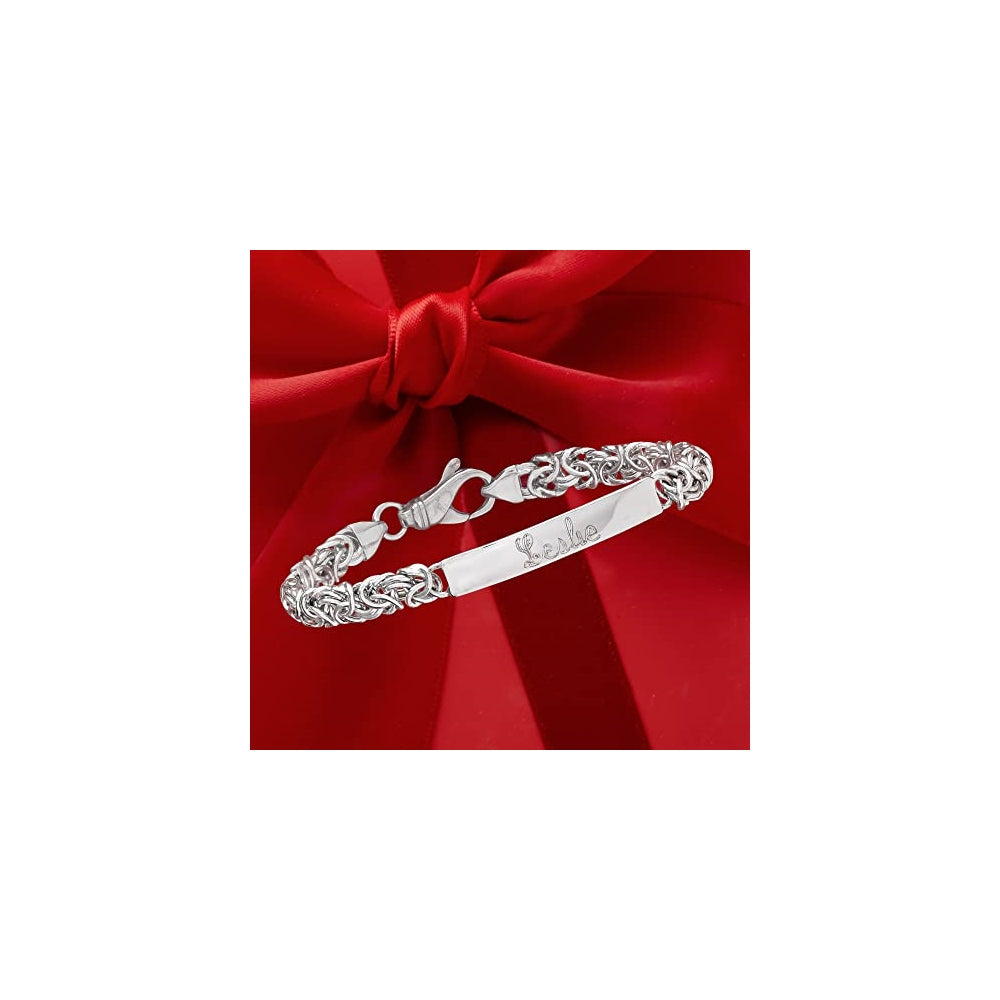 Pulseras de barra bizantina personalizada de plata de ley