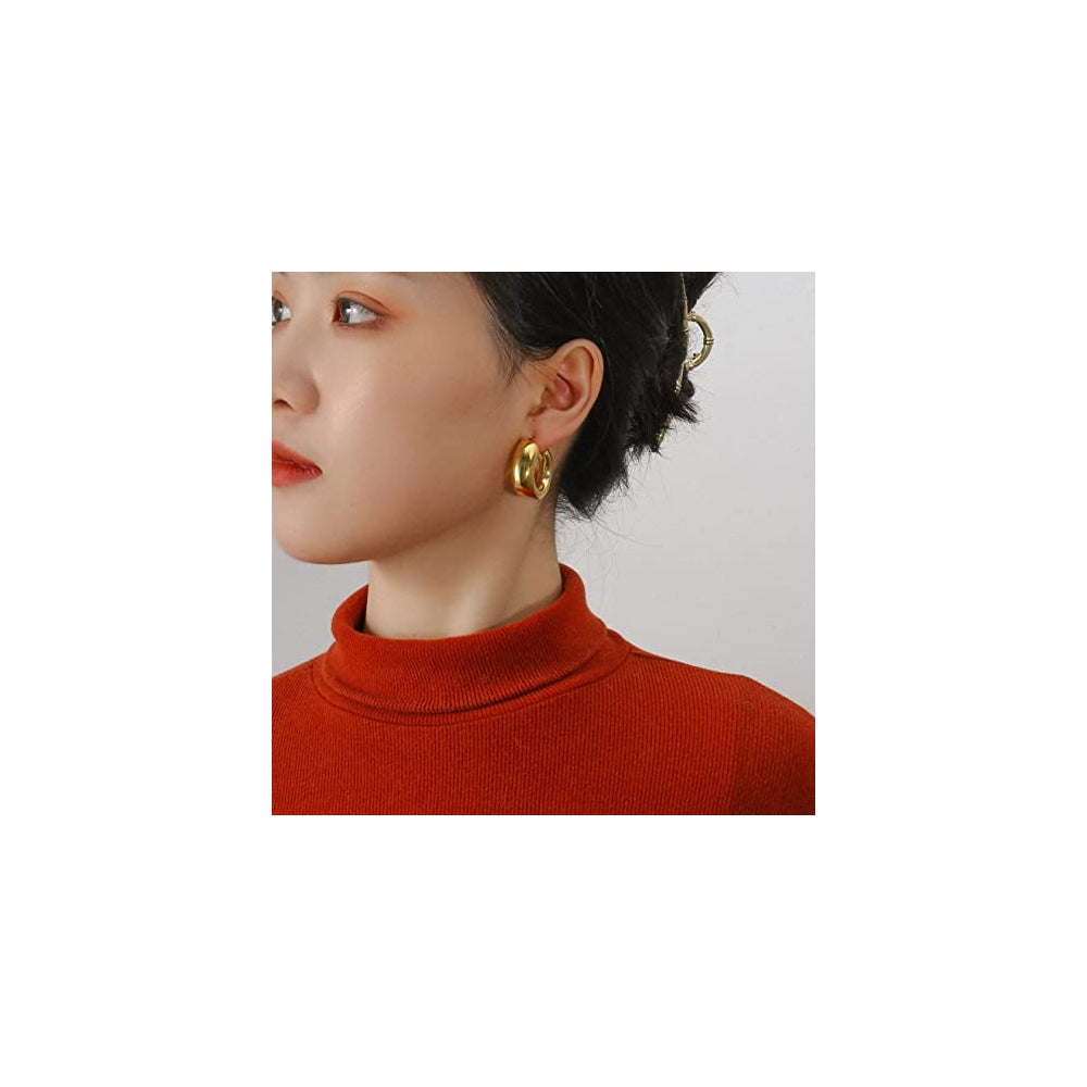 Aretes de aro gruesos de color dorado para mujeres