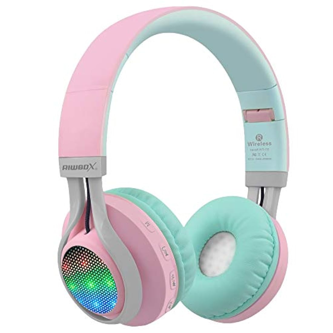 Riwbox WT-7S-Auriculares Bluetooth con luz estéreo plegable