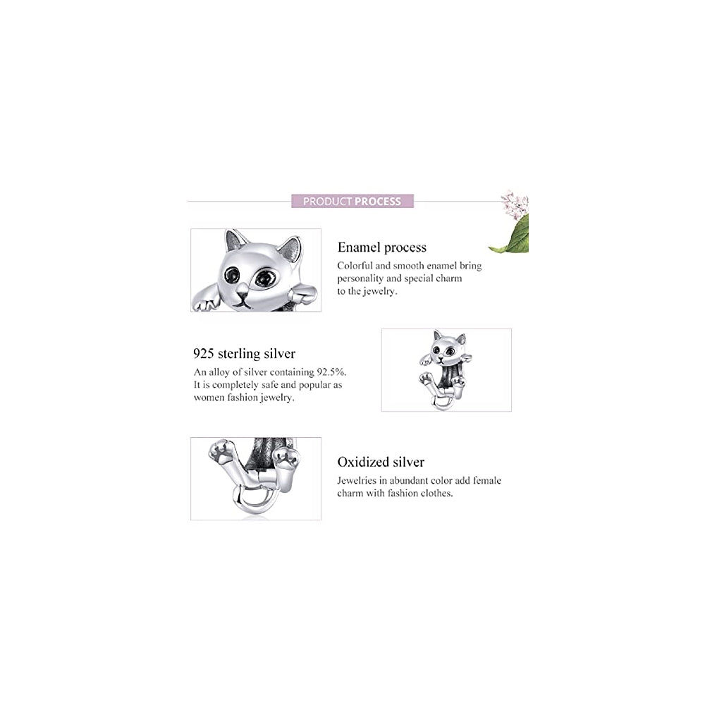Pulseras de plata de ley 925 con diseño gato