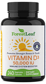 Vitamin D3 50,000 IU Weekly Supplement - 240 Vegetable Capsules - For Bones, Teeth, Immune System and Muscle Function - by ForestLeaf