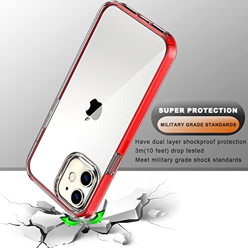 COOLQO - Funda transparente de silicona de cuerpo completo 360º a prueba de golpes, compatible con iPhone 12 / iPhone 12 Pro de 6.1 pulgadas [con 2 protectores de pantalla de vidrio templado], rojo