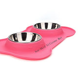 Hubulk - 2 tazones de acero inoxidable para perro, con alfombrilla de silicona antideslizante y cuchara de comida para mascotas, platos para alimentar a perros pequeños, medianos, grandes, gatos, cachorros