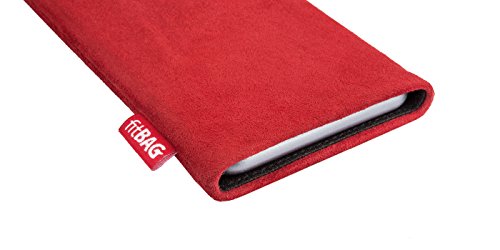 fitBAG Folk Red - Funda a medida para Samsung Galaxy S22 Ultra | Fabricada en Alemania | Funda de piel fina de napa con forro de microfibra para limpieza de pantallas