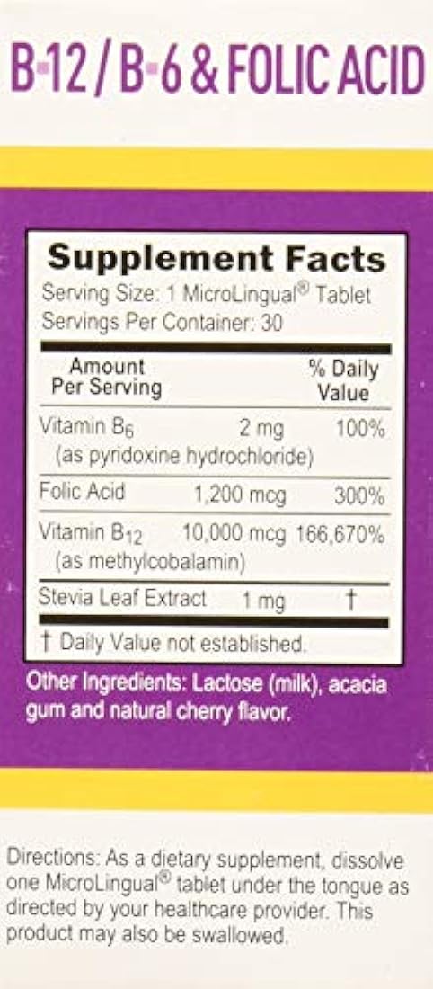 Metilcobalamina B12/B-6/ácido fólico, 10.000 mcg/1200 mcg, 30 unidades
