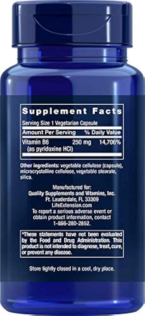 Life Extension Vitamin B6 250 mg, 100 Vegetarian Capsules