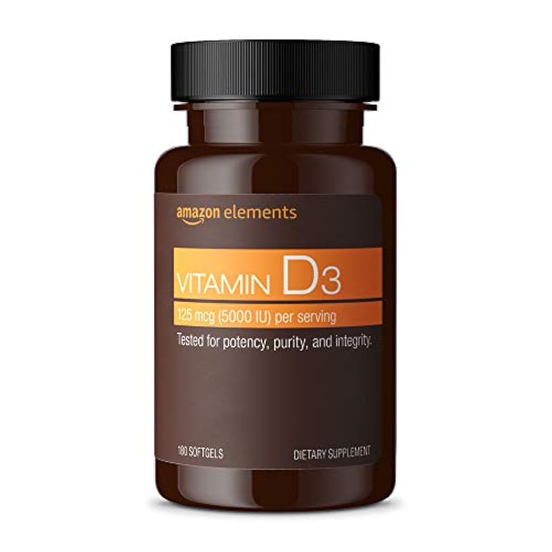 Amazon Elements Vitamina D3, 5000 UI, 180 cápsulas blandas, suministro de 6 meses (el embalaje puede variar), soporta huesos fuertes y salud inmune