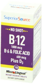 Superior Source No Shot B6/B12/ácido fólico Plus D multivitaminas, 100 unidades