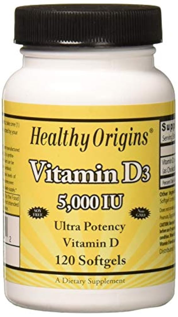 Healthy Origins Vitamina D3 5, 000 geles de lulanolina, 120 unidades