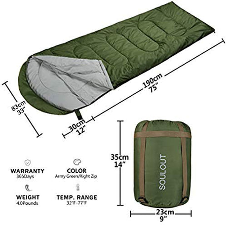 Saco de dormir para 4 estaciones, cálido y frío, ligero, portátil, impermeable,con bolsa de compresión para adultos y niños, para interior y exterior Para campamento, viajes de mochilero, senderismo