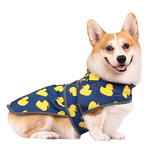 Chubasquero para perro con capucha y orificio para correa, correa ajustable para el vientre, tiras reflectantes, poncho ligero y resbaladizo para perros y cachorros pequeños, medianos y grandes