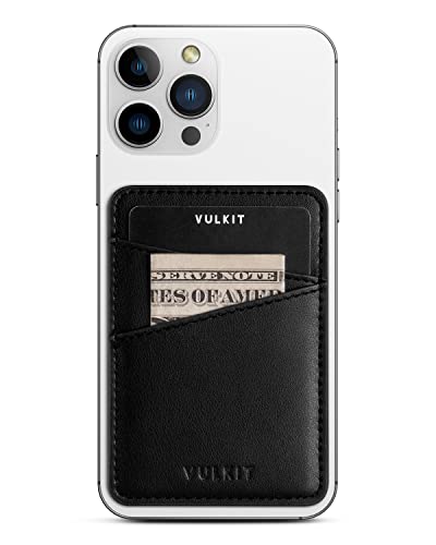 VULKIT Portatarjetas de teléfono, billetera, bolsillo adhesivo de piel, bloqueo RFID, fundas para tarjetas de crédito, se pegan en la parte posterior de teléfonos inteligentes o, Negro