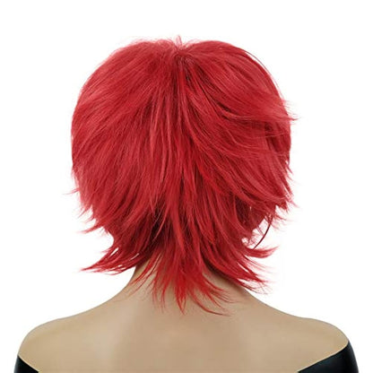 Onemily - Peluca corta y recta para cosplay, fiesta, Halloween, disfraz para mujeres y hombres, #Rojo