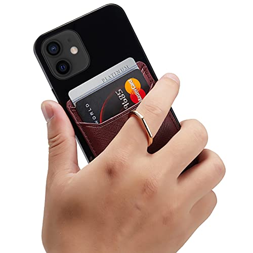 Tarjetero RFID para teléfono celular, tarjetero adhesivo de crédito para la parte posterior del teléfono para la mayoría de teléfonos inteligentes (rojo ganado)