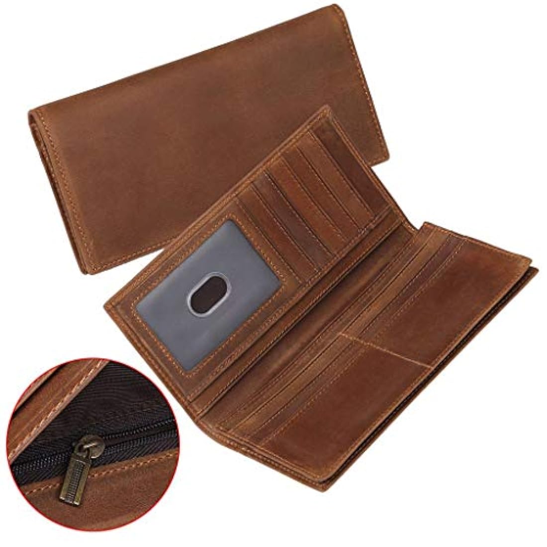 Cartera larga de piel auténtica para hombre, estilo vintage