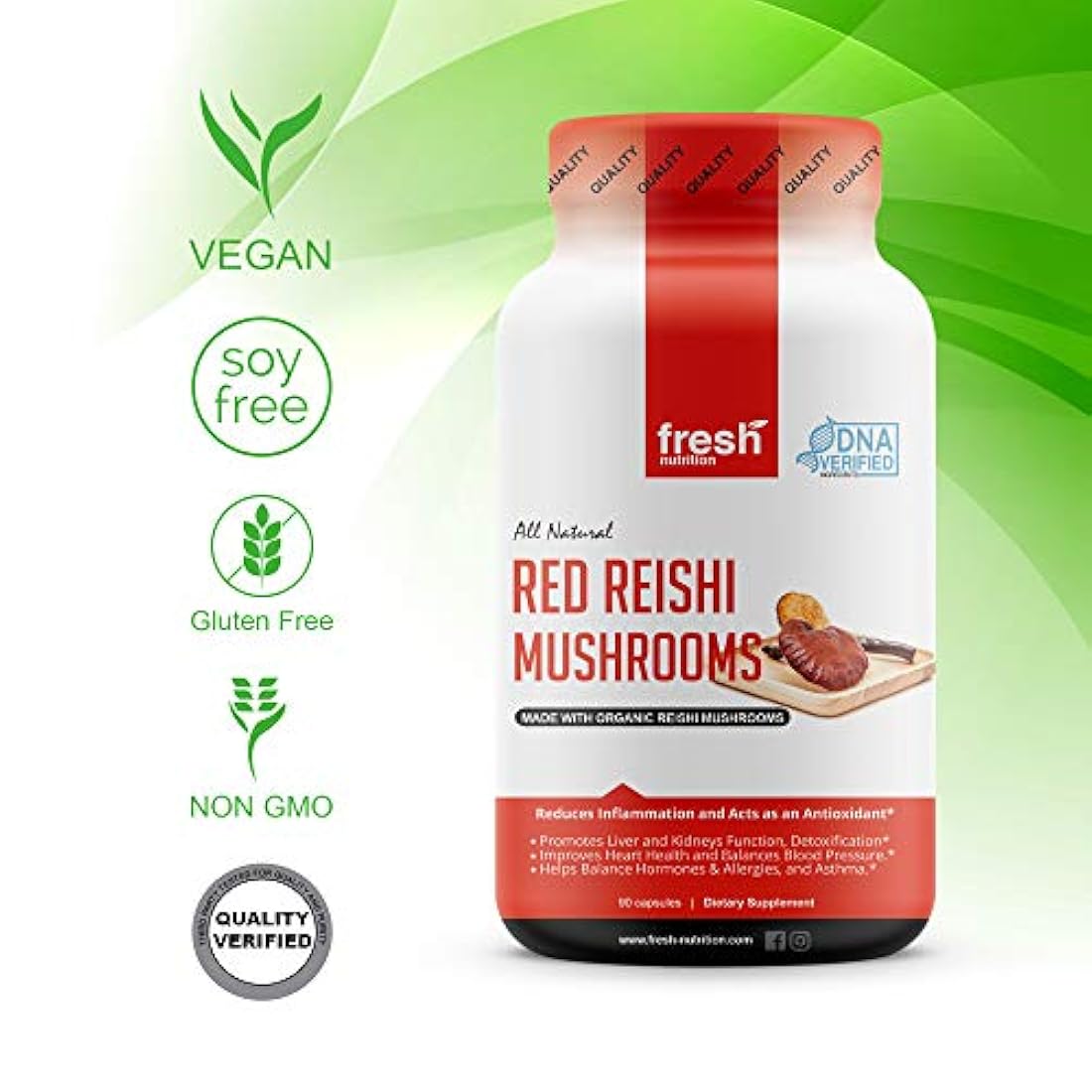 Cápsulas de hongos Reishi orgánicos-Fórmula verificada  ADN