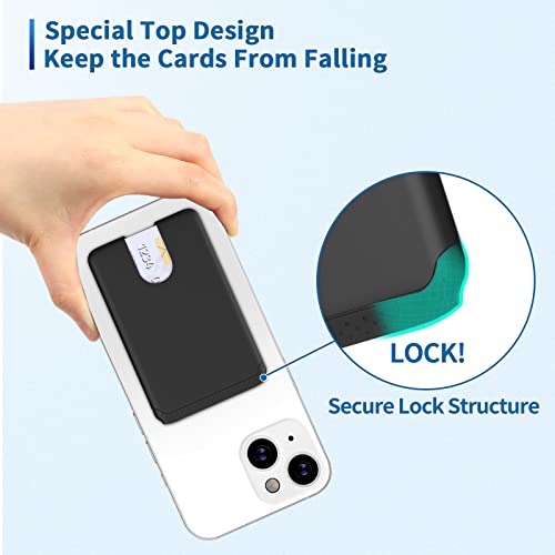 Senose - Soporte para tarjetas de teléfono, silicona para teléfono, soporte para tarjetas de crédito, funda para tarjeta de identificación compatible con iPhone 13/12 Pro Max Samsung Galaxy Smartphone, paquete de 3 (negro)