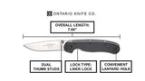 Cuchillo plegable Ontario Knife OKC Rat Ii Sp de mango negro