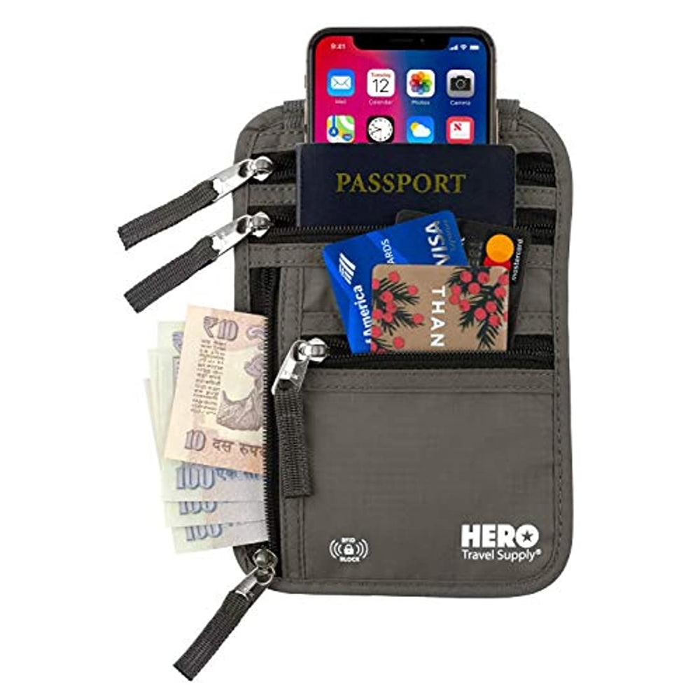 Portadocumentos de viaje estilo cartera con bloqueo RFID