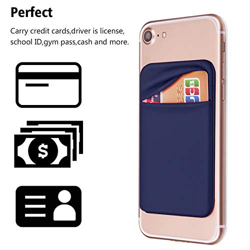 OBVIS Bolsillo para teléfono celular, tarjetero autoadhesivo con adhesivo 3M RFID, tarjetero para tarjeta de crédito ATM, para iPhone Android, 2 unidades, color azul