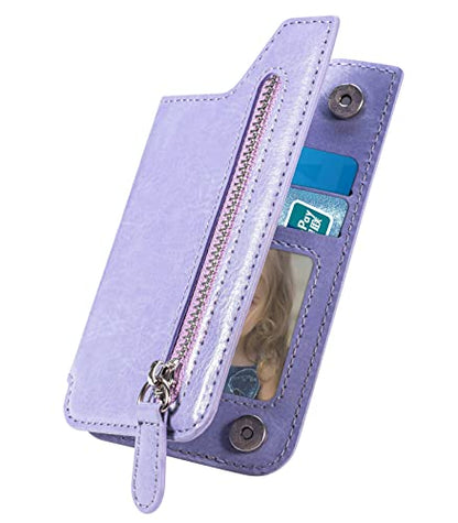 TopFunny Cartera adhesiva para funda de teléfono, tarjetero adhesivo de crédito para la parte posterior de las fundas del teléfono, funda de cuero con cremallera, compatible con iPhone, Samsung Galaxy la mayoría de los teléfonos inteligentes, color morado