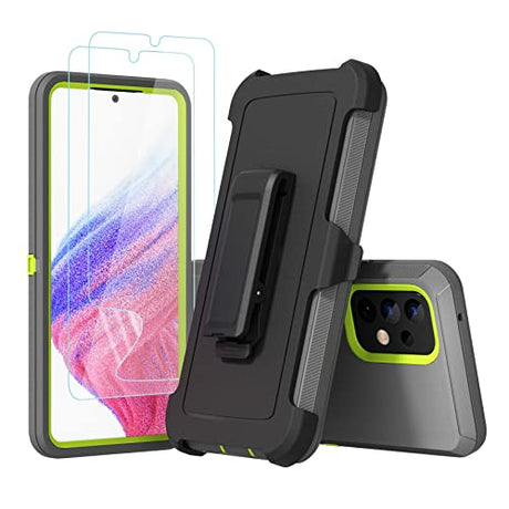 Funda compatible con Samsung Galaxy A53 5G, con clip para cinturón, resistente, resistente a prueba de golpes, protección de cuerpo completo, con función atril, para Samsung Galaxy A53 5G (gris oscuro + azul claro)
