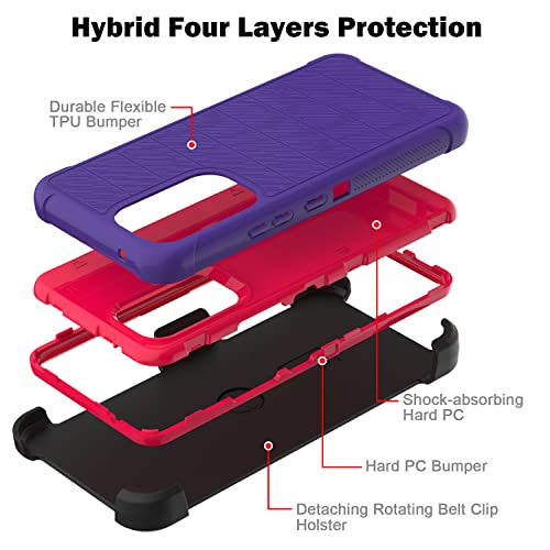 Leptech Funda para Samsung Galaxy A53 5G con protector de pantalla de cristal, [Serie Funda] Clip de cinturón protectora, resistente, resistente, resistente, resistente, militar, a prueba de golpes, cubierta para teléfono celular (morado)