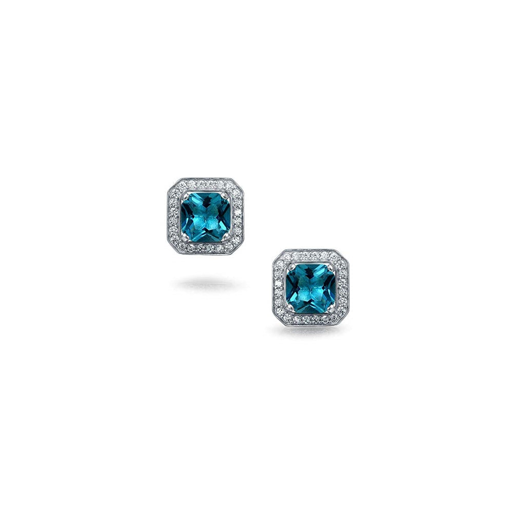 Aretes de plata cuadrados con circonita cúbica azul