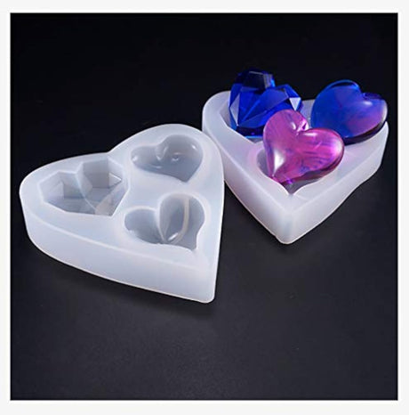 Molde de resina de silicona con forma de corazón profundo de 6 estilos, más de 1 pulgada, para llaveros hechos a mano