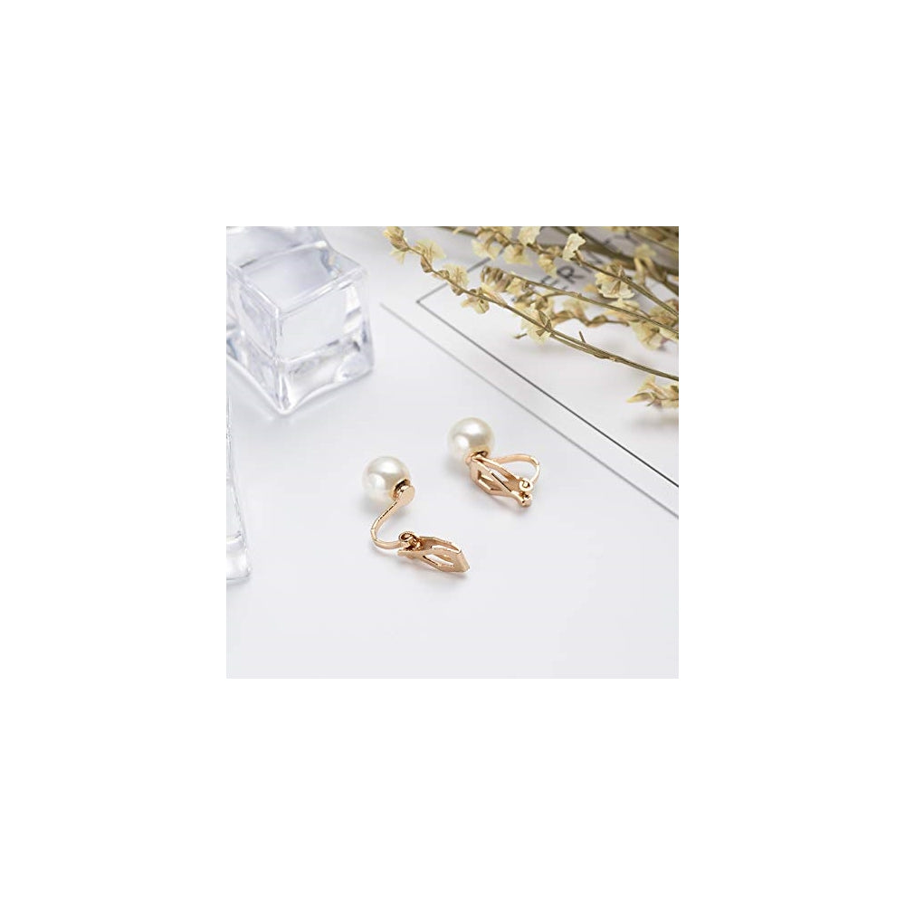 Aretes de clip con perlas de concha de agua dulce para mujer